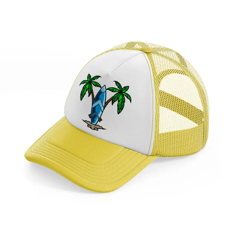 surf board yellow trucker hat