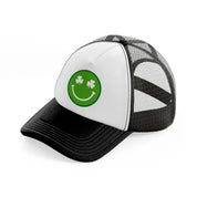 smiley face clover-black-and-white-trucker-hat