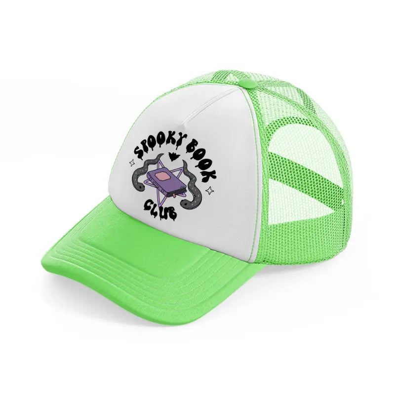 spooky book club lime green trucker hat