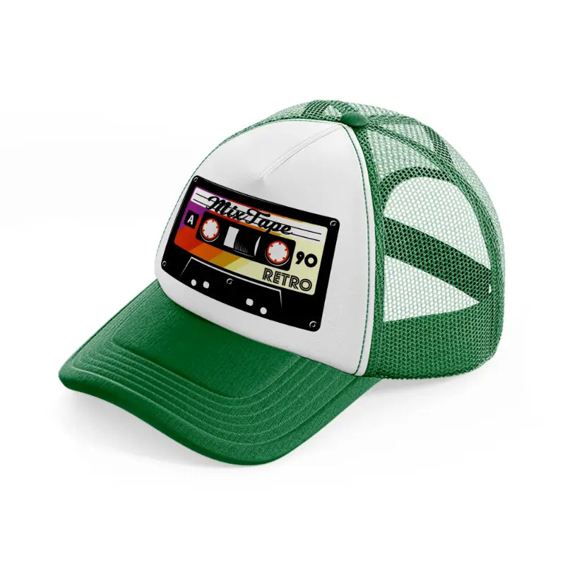 cassette tapes green and white trucker hat