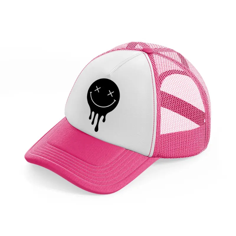black melt smiley-neon-pink-trucker-hat