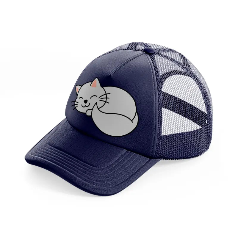 fluffy cat navy blue trucker hat