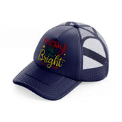 messy and bright-navy-blue-trucker-hat
