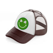 smiley face clover brown trucker hat