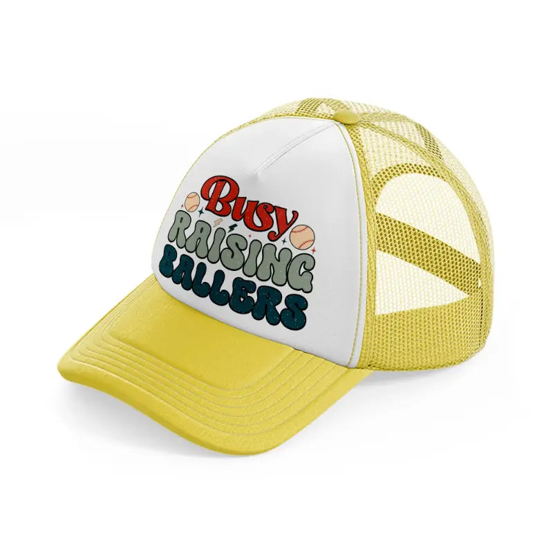 busy raising ballers yellow trucker hat