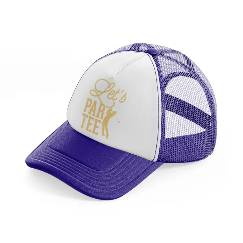 let's par tee golden-purple-trucker-hat