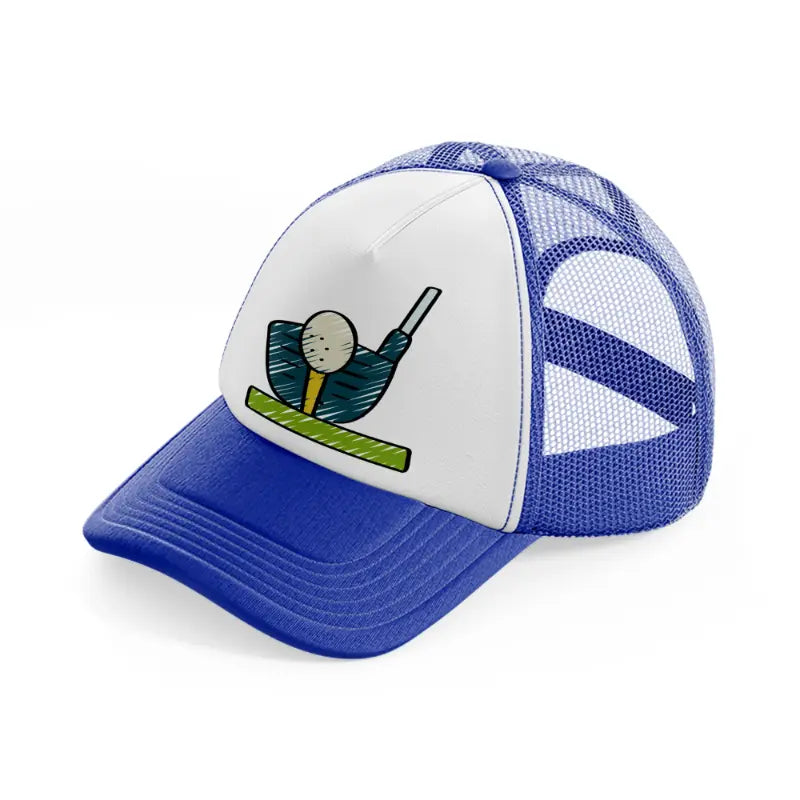 golf ball stick-blue-and-white-trucker-hat