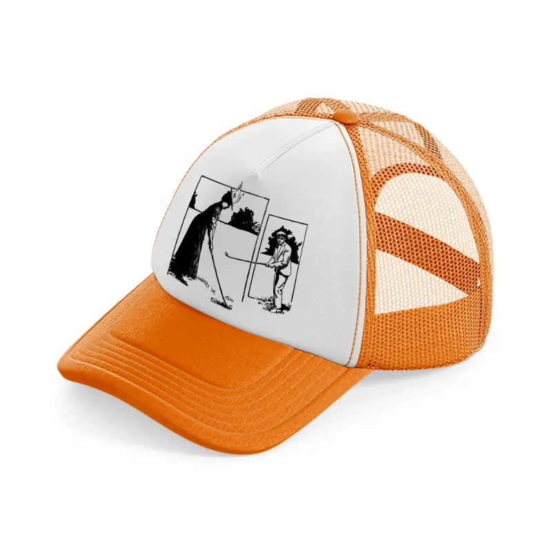 golfer b&w.-orange-trucker-hat