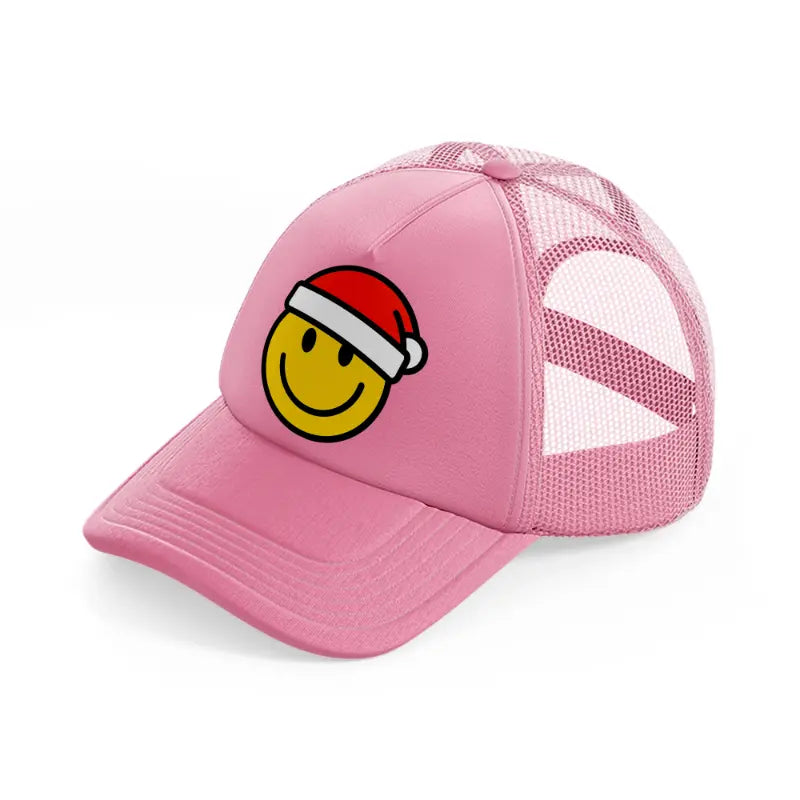 happy face with santa hat pink trucker hat