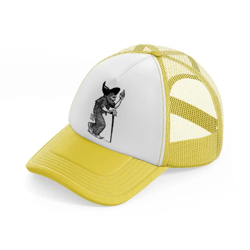 black & white witch yellow trucker hat