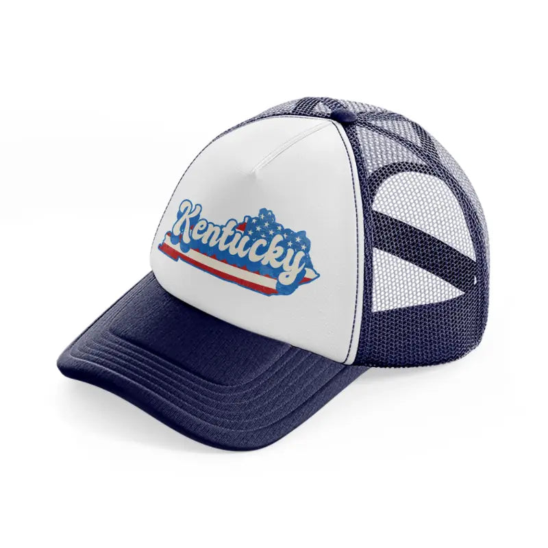 kentucky flag-navy-blue-and-white-trucker-hat