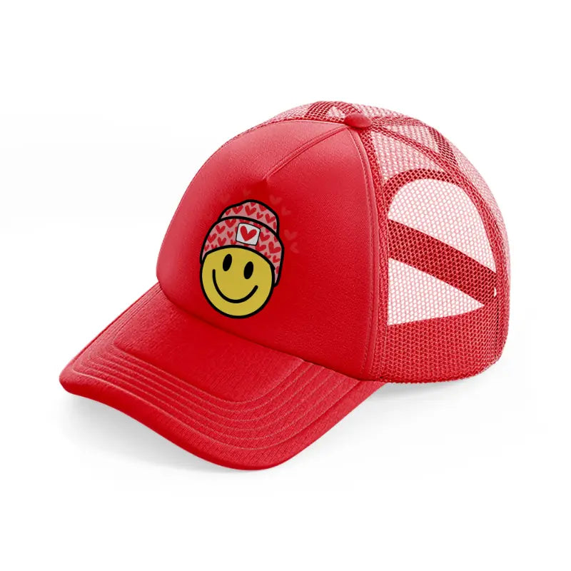 design heart smiley face red trucker hat