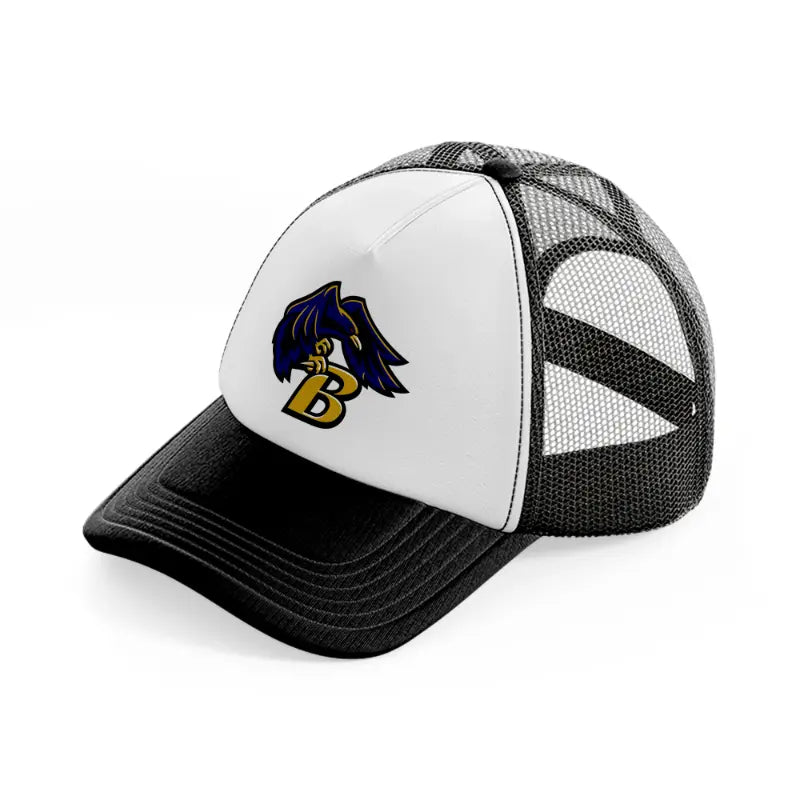 b emblem-black-and-white-trucker-hat