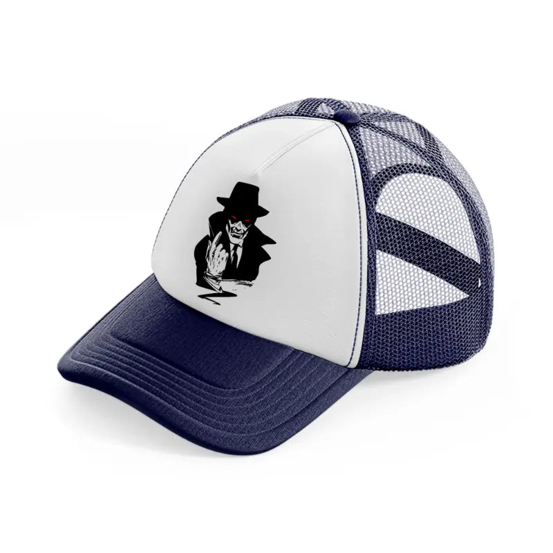 man with hat-navy-blue-and-white-trucker-hat