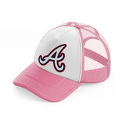 atlanta braves emblem-pink-and-white-trucker-hat
