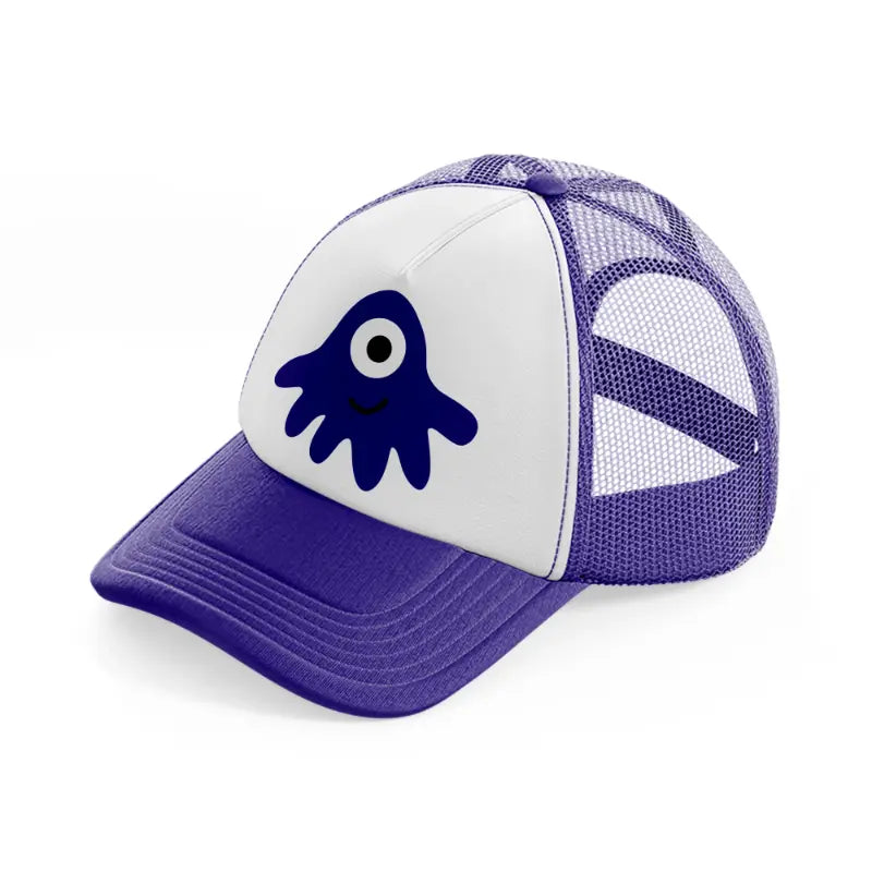 blue monster purple trucker hat