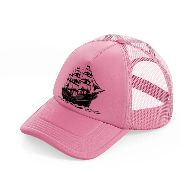 b&w pirate ship-pink-trucker-hat