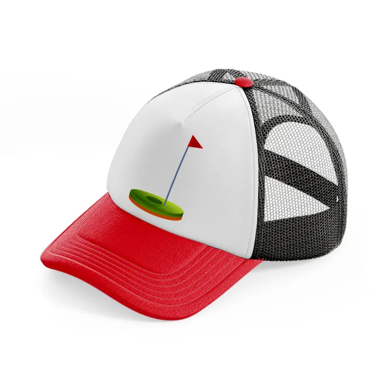 hole red and black trucker hat