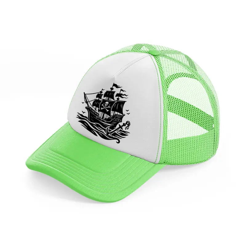 pirate ship lime green trucker hat