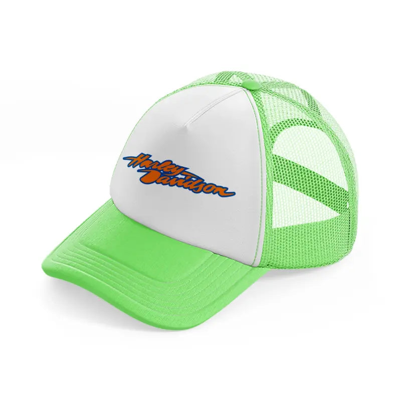 harley-davidson orange font-lime-green-trucker-hat