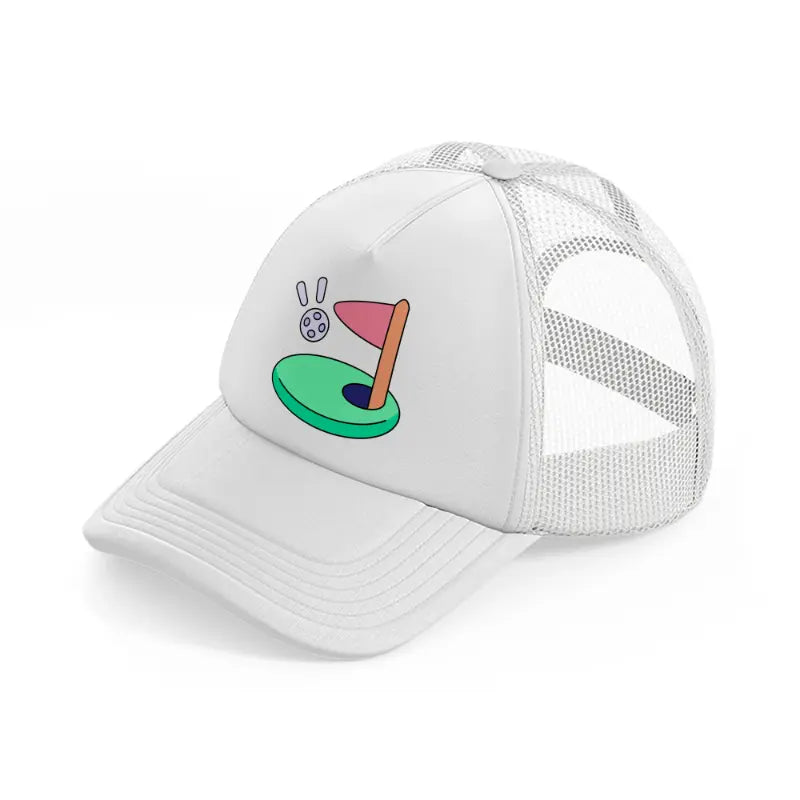 golf flag cartoon-white-trucker-hat