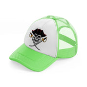 pirates skull mascot swords lime green trucker hat