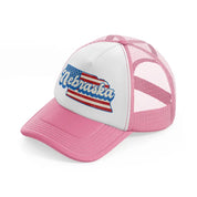 nebraska flag-pink-and-white-trucker-hat
