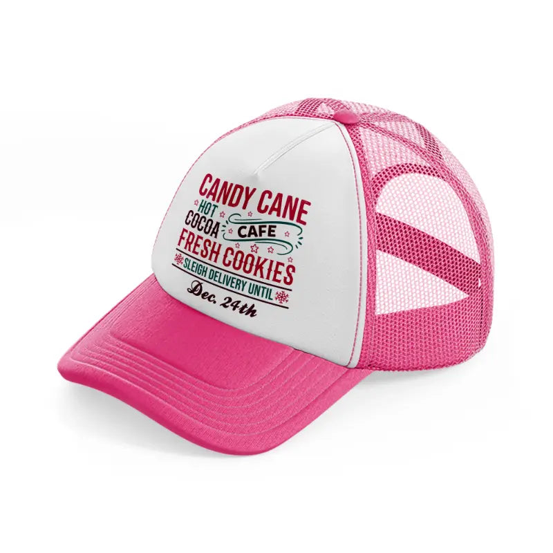 candy cane cafe fresh cookies-neon-pink-trucker-hat