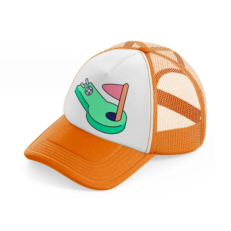 mini golf-orange-trucker-hat