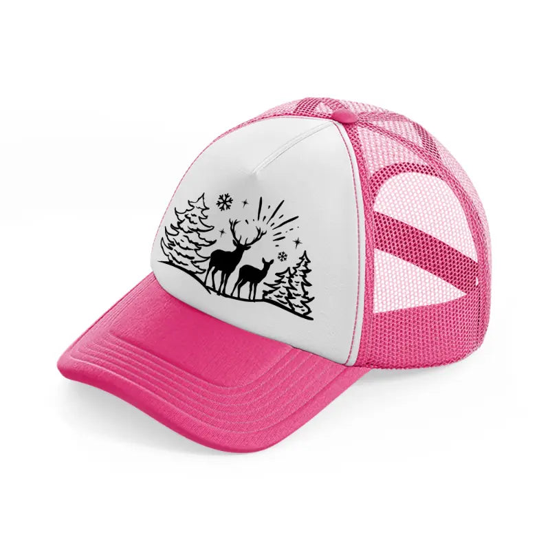 deers in the snow-neon-pink-trucker-hat