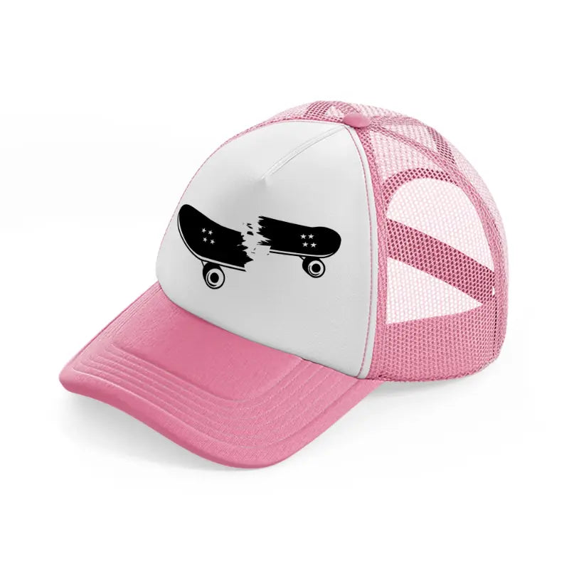 broken skateboard-pink-and-white-trucker-hat