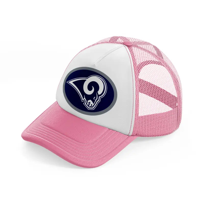 los angeles rams round badge-pink-and-white-trucker-hat