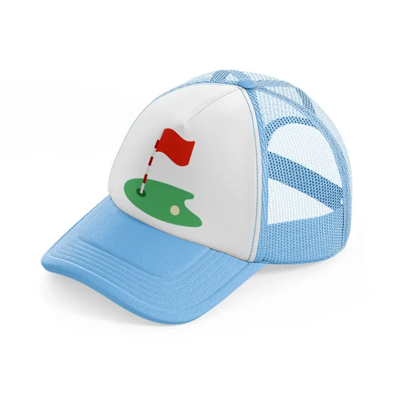 golf course with ball sky blue trucker hat