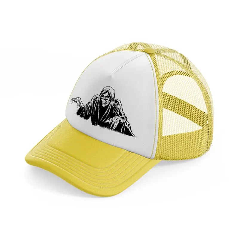 scary ghost-yellow-trucker-hat