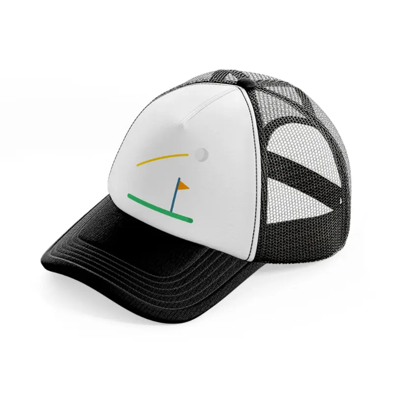 golf cartoon-black-and-white-trucker-hat