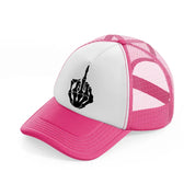 skeleton middle finger neon pink trucker hat