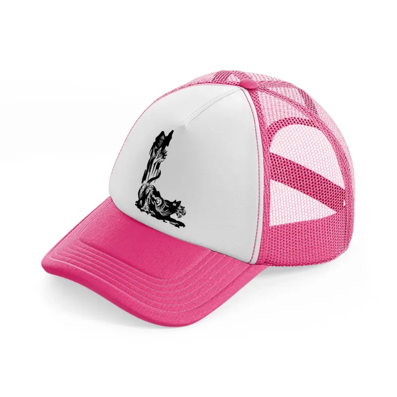 dark art work neon pink trucker hat