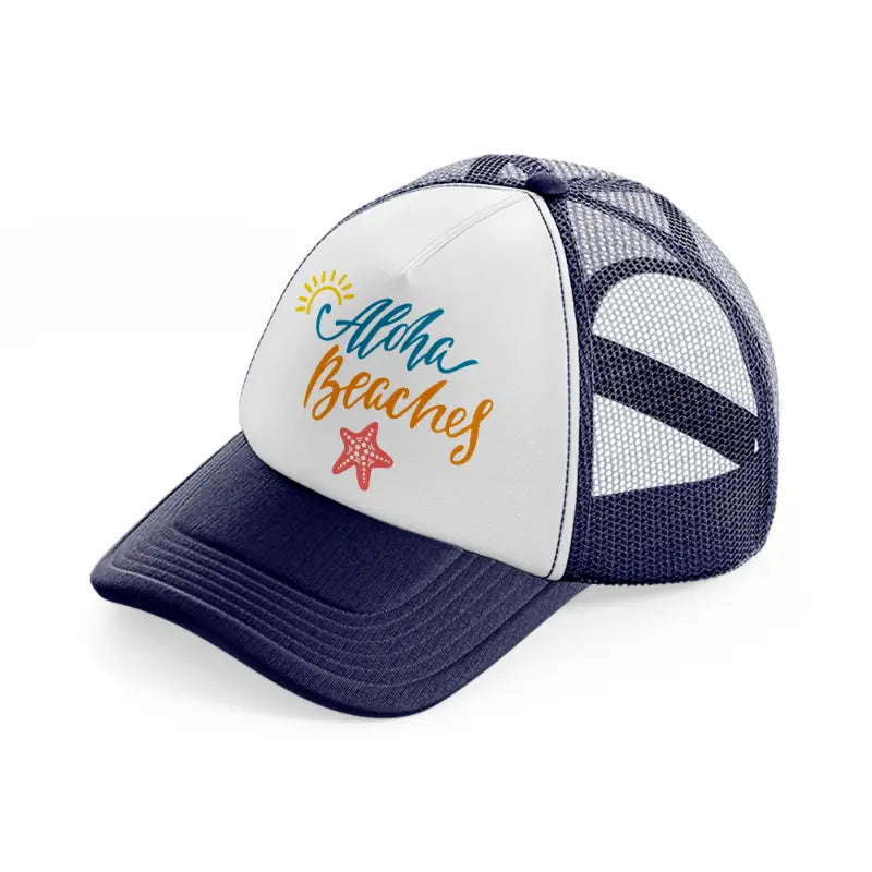 aloha beaches navy blue and white trucker hat