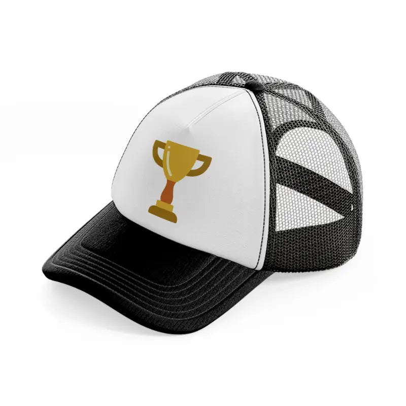 gold trophy-black-and-white-trucker-hat