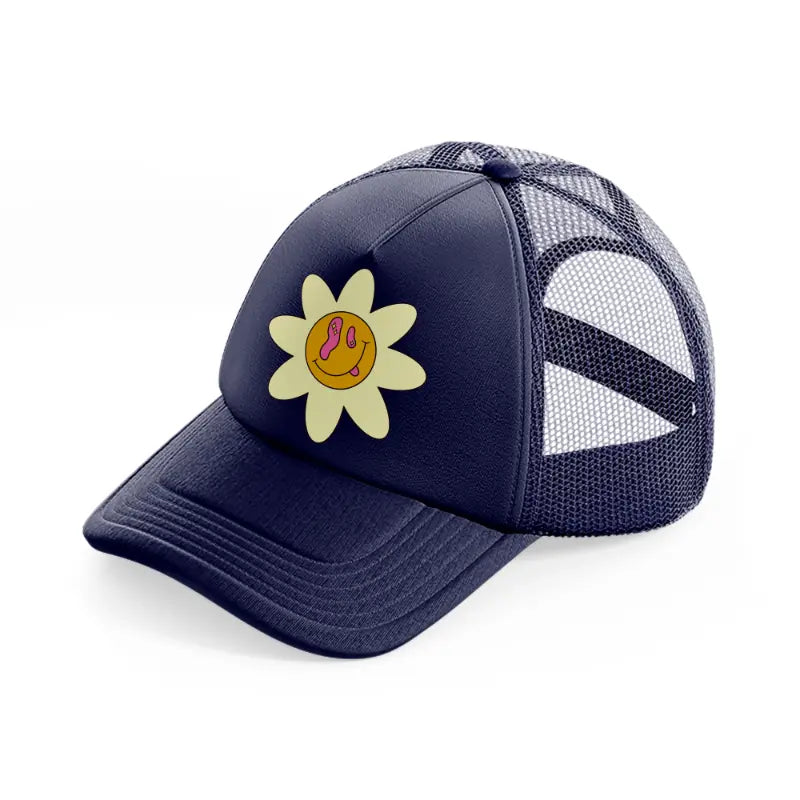 weird flower smiley-navy-blue-trucker-hat