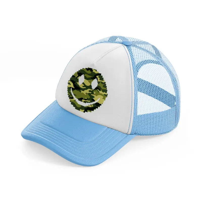 smiley face camo-sky-blue-trucker-hat