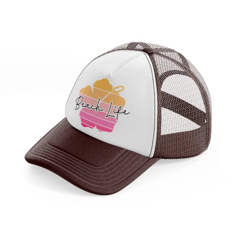 beach life hibiscus flower-brown-trucker-hat