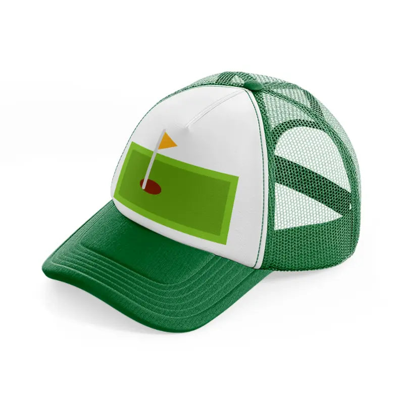 green mini golf field green and white trucker hat