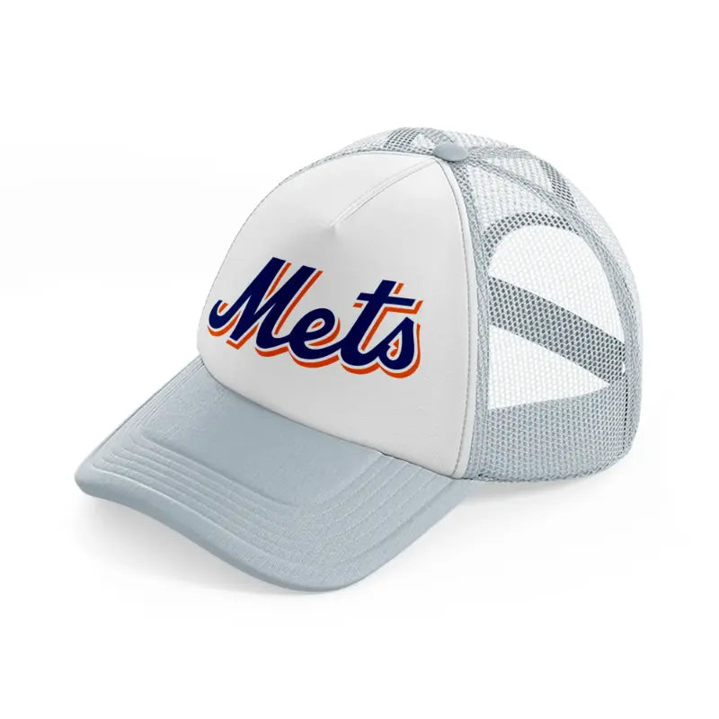 new york mets blue emblem grey trucker hat