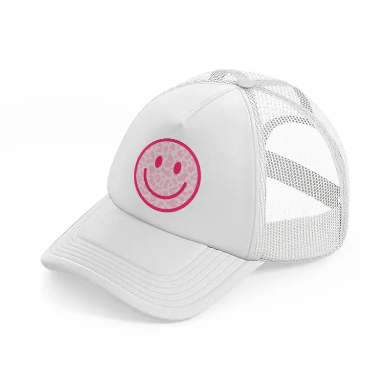 leopard print happy face-white-trucker-hat