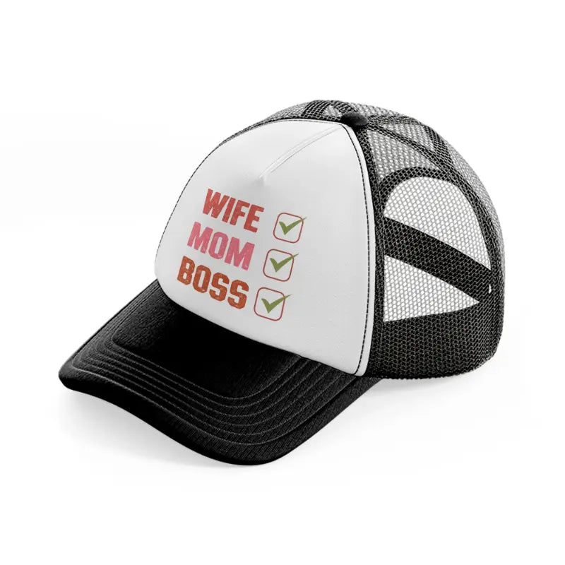 wife mom boss-black-and-white-trucker-hat