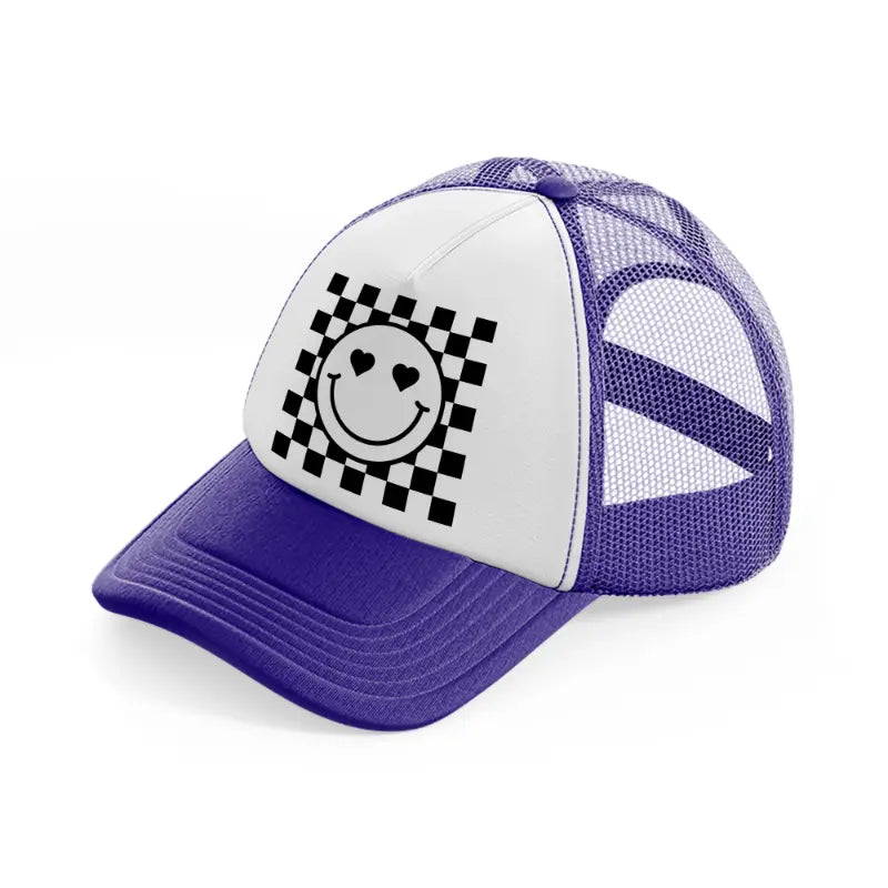 love happy face purple trucker hat