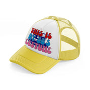 this is my 80s costume  yellow trucker hat