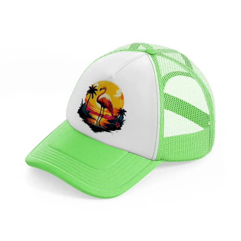 flamingo lime green trucker hat