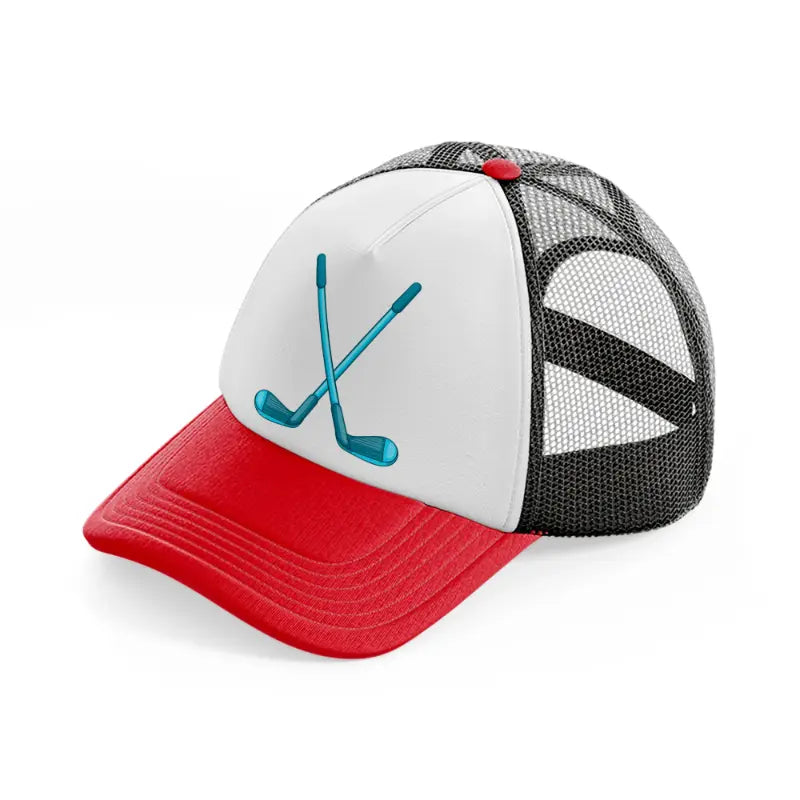 golf sticks blue-red-and-black-trucker-hat